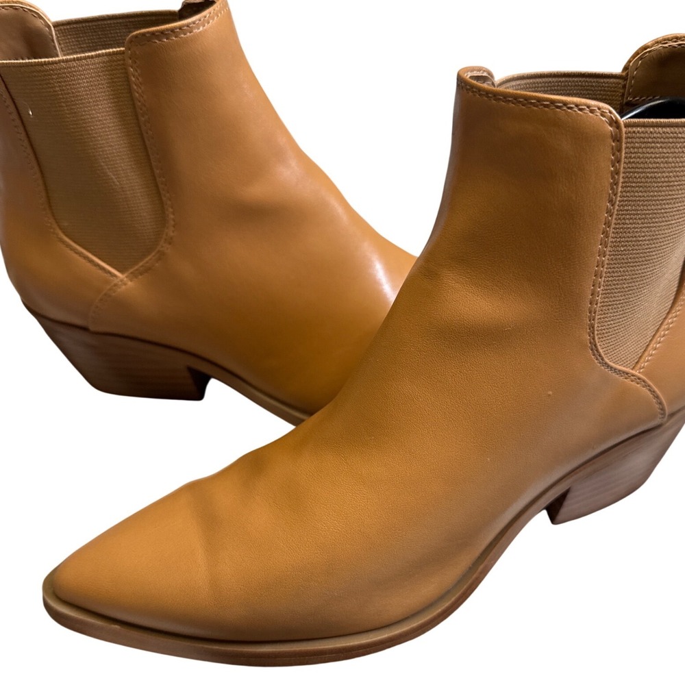 Camel Tan Pointed Toe Chelsea Ankle Boots Minimal Western Style Size 6.5